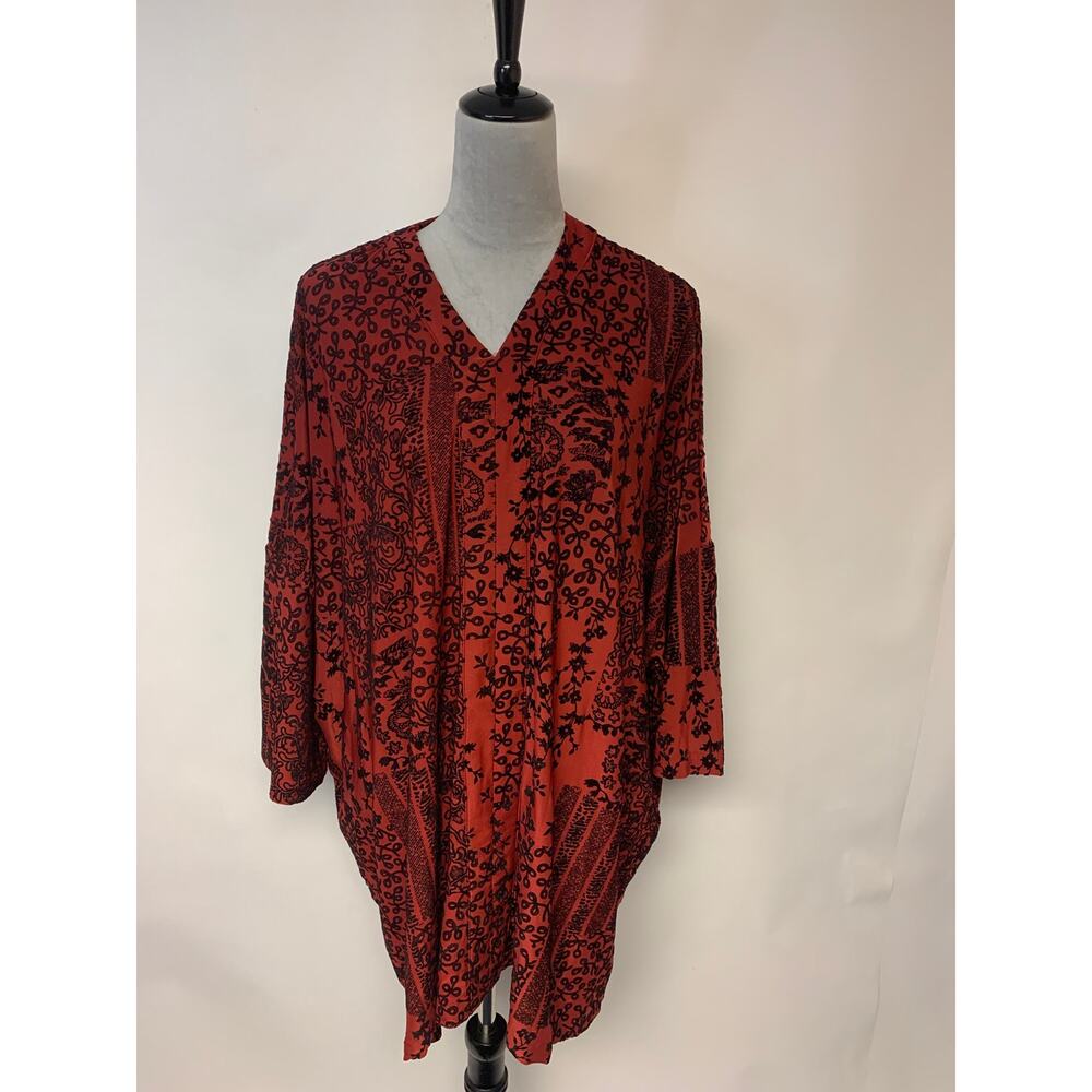Some Days Lovin Kimono Dress/Tunic Floral Flocked Bohemian Unique Womens SZ XS